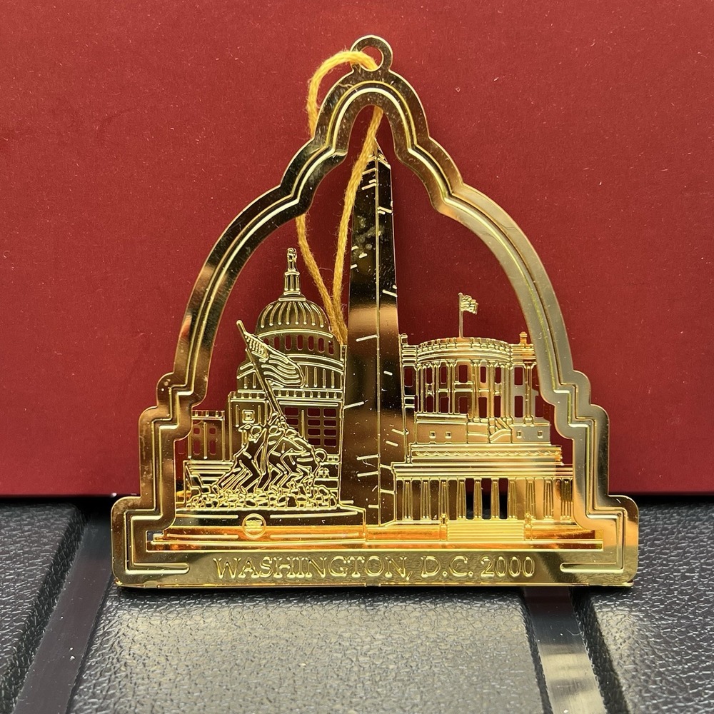 Nation's Treasures Washington DC 3D Ornament 24 K Gold Flashed Brass VTG 2000